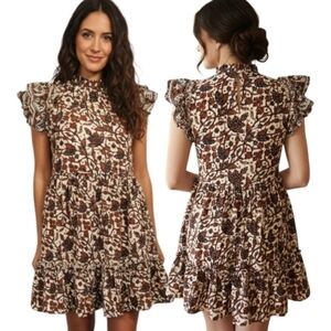 HOUSE OF HARLOW 1960 Floral Print Ruffle Trimmed Cotton Frock - Size S